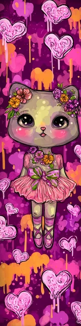Free kawaii cats bookmark featuring a cute magenta ballerina cat